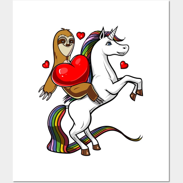 Sloth Riding Unicorn Wall Art by underheaven